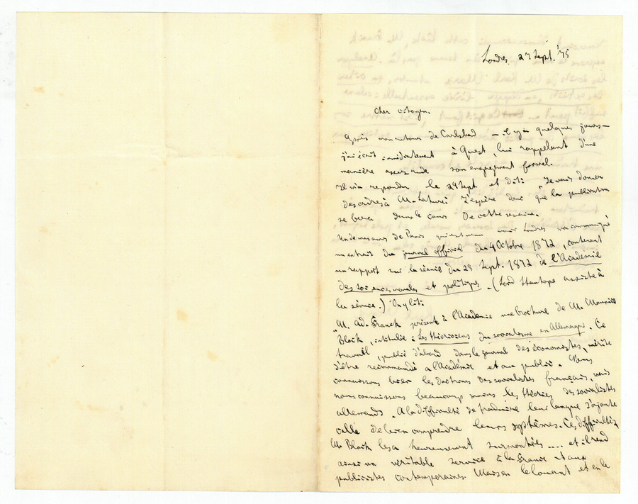 经典作家手稿发布——马克思致莫里斯·拉沙特尔（1875年9月27日）