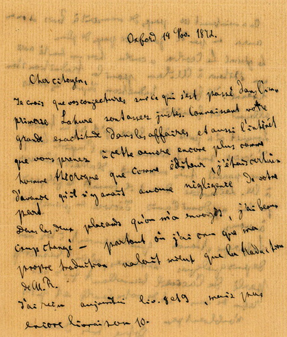 经典作家手稿发布——马克思致莫里斯·拉沙特尔（1872年11月14日）